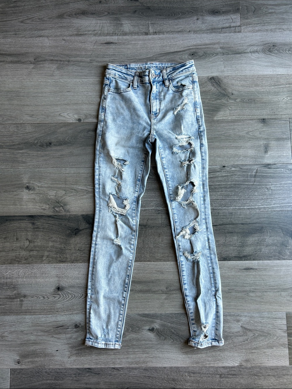 American Eagle Super High Rise Distressed Denim